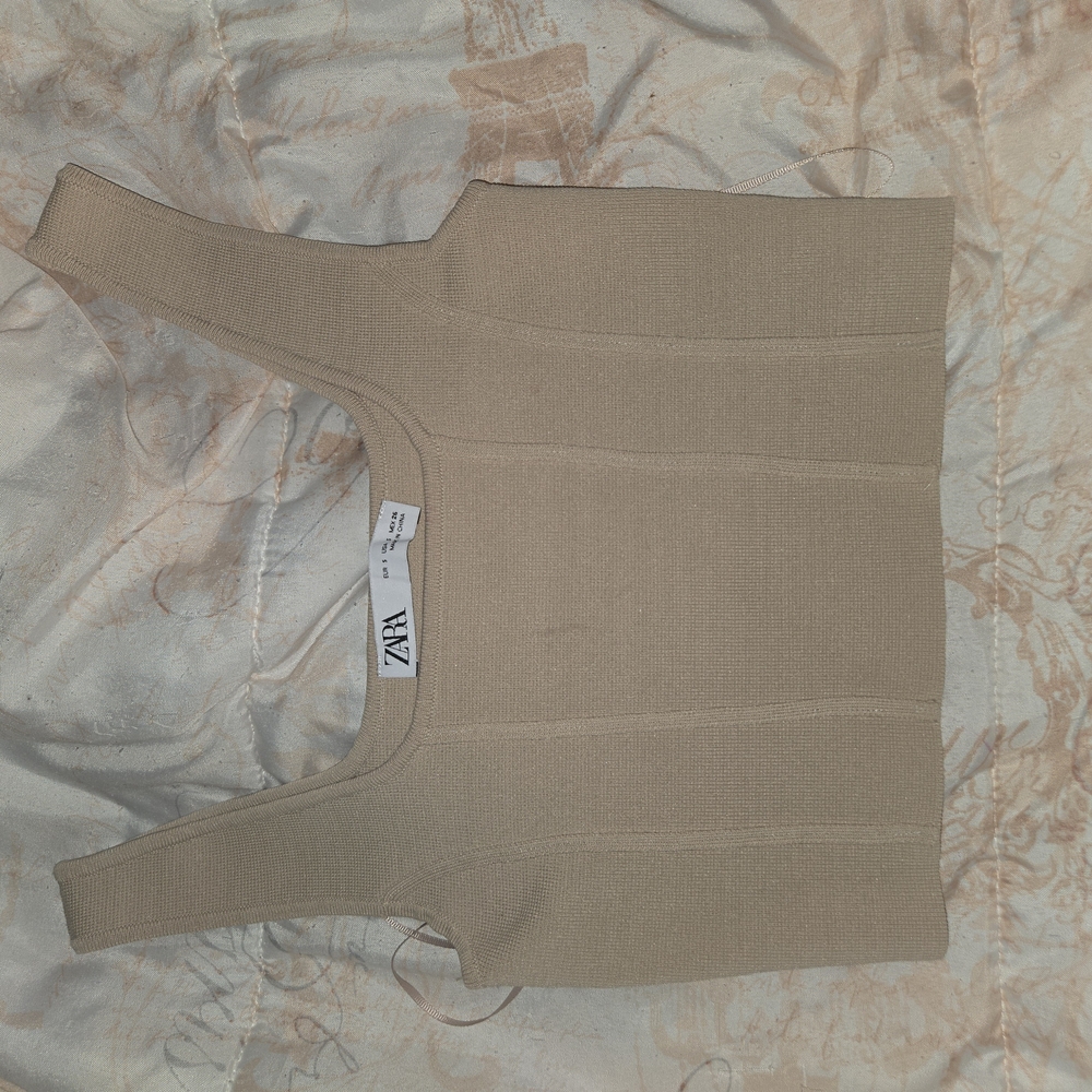 Zara Beige Ribbed Tank Top - Picture 3 of 4
